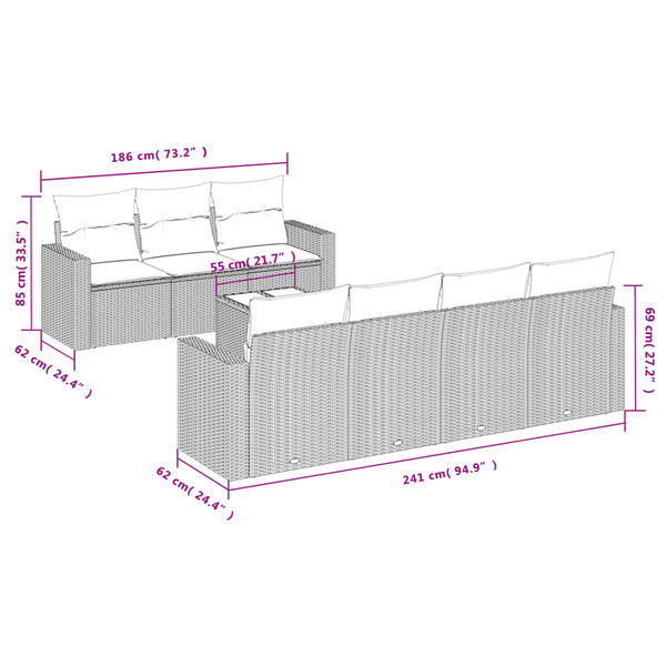 vidaXL Salon de jardin 8 pcs avec coussins gris r&eacute;sine tress&eacute;e
