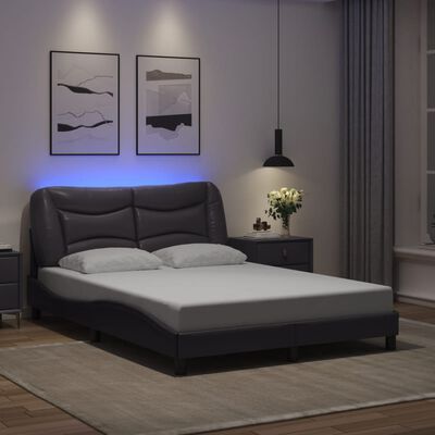 vidaXL Cadre de lit avec lumières LED gris 140x190 cm similicuir