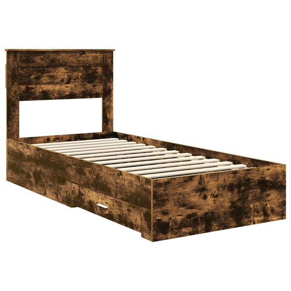 vidaXL Cadre de lit Ch&ecirc;ne Fum&eacute; et Argent 75 x 190 cm Bois d'ing&eacute;nierie