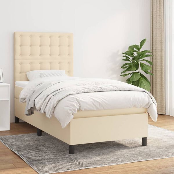 vidaXL Sommier &agrave; lattes de lit avec matelas Cr&egrave;me 90x200 cm Tissu