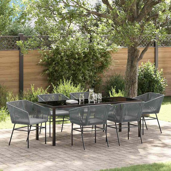 vidaXL Ensemble de salle &agrave; manger pour jardin avec coussin 7 pcs Gris