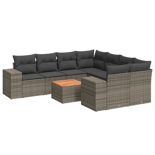 vidaXL Salon de jardin 9 pcs avec coussins gris résine tressée