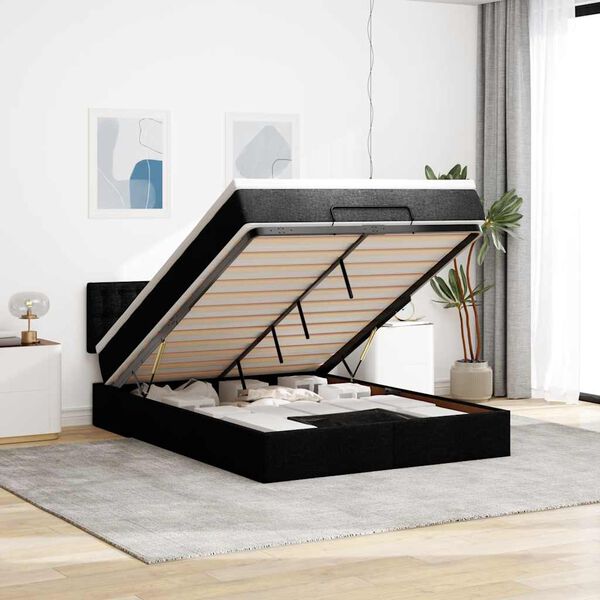 vidaXL Lit ottoman avec matelas et LED noir 140x200 cm tissu