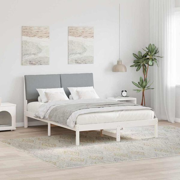 vidaXL Cadre de lit avec t&ecirc;te de lit Blanc et gris clair 140 x 200 cm