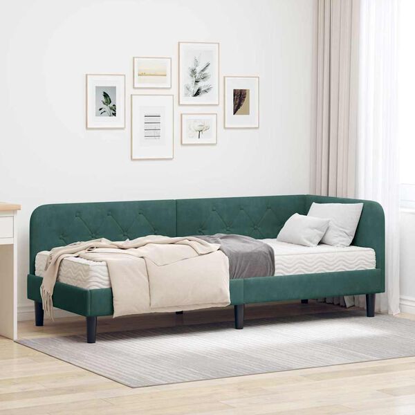 vidaXL Cadre de lit d'angle Vert fonc&eacute; 80 x 200 cm Velours