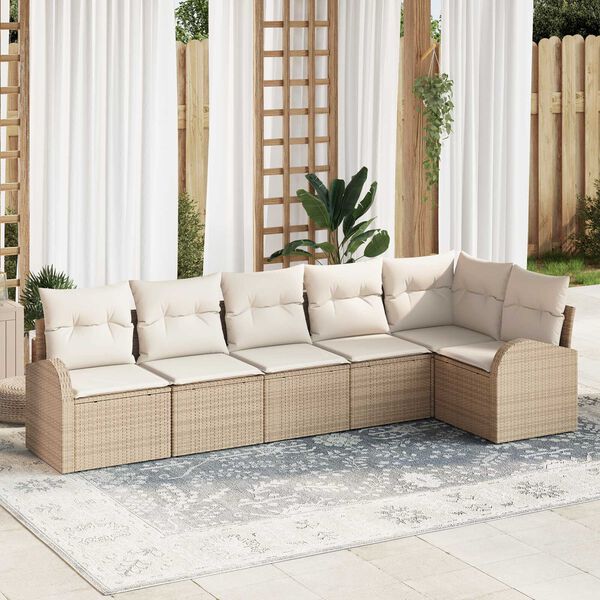 vidaXL Ensemble de canap&eacute; de jardin 6 pcs Beige et blanc polyrotin