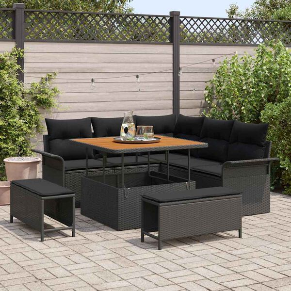 vidaXL Ensemble de canap&eacute; de jardin avec coussin 8 pcs Noir