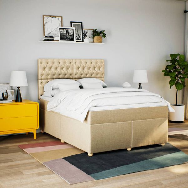 vidaXL Sommier &agrave; lattes de lit avec matelas Cr&egrave;me 140x190 cm Tissu