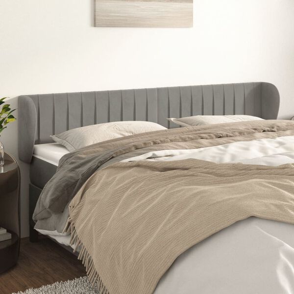 vidaXL T&ecirc;te de lit avec oreilles Gris clair 183x23x78/88 cm Velours