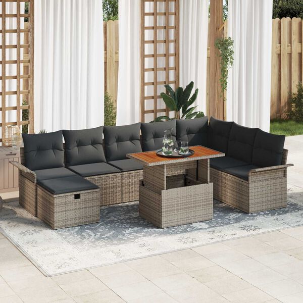 vidaXL Ensemble de canap&eacute; de jardin avec coussin 9 pcs Gris polyrotin