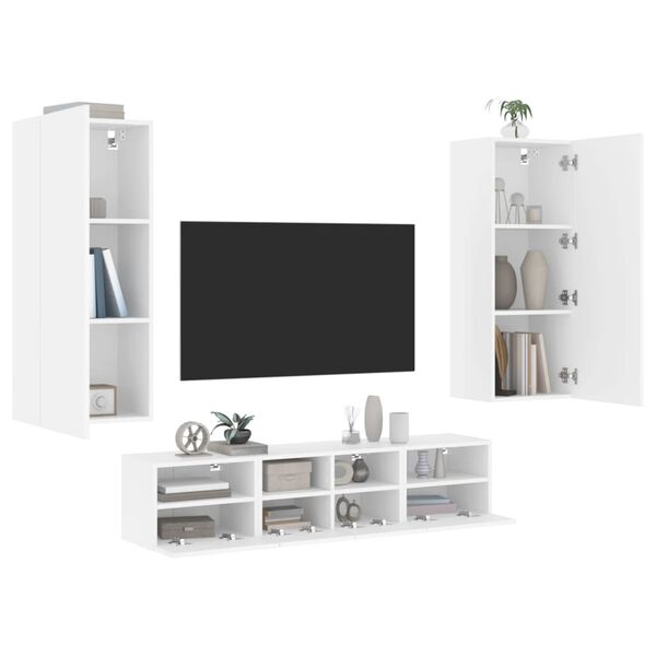 vidaXL Unit&eacute;s murales TV 5 pcs blanc bois d'ing&eacute;nierie
