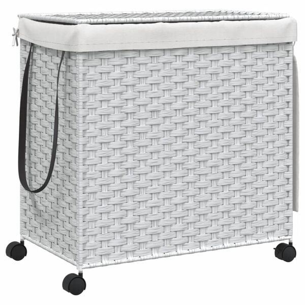 vidaXL Panier à linge avec roulettes blanc 60x35x60,5cm résine tressée