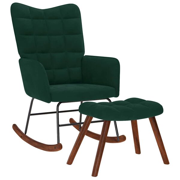 vidaXL Chaise &agrave; bascule avec tabouret en velours vert fonc&eacute;