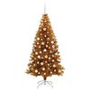 vidaXL Sapin de No&euml;l avec 300 LED avec support Dor&eacute; 180 cm PET