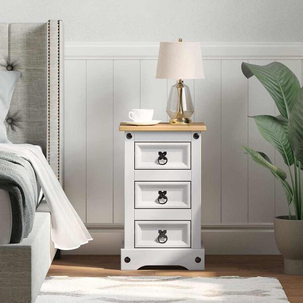 vidaXL Table de chevet Corona Blanc 35 x 32,5 x 58 cm Pin massif