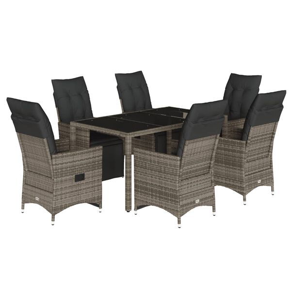 vidaXL Ensemble de bistro de jardin 7 pcs coussins gris poly rotin