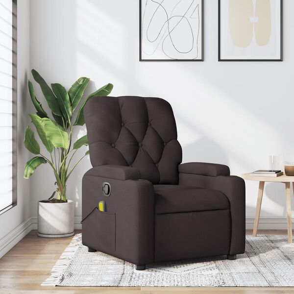 vidaXL Fauteuil de massage inclinable Marron fonc&eacute; Tissu