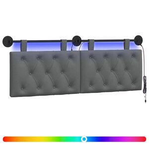 vidaXL T&ecirc;te de lit suspendue Avec lumi&egrave;re LED Gris fonc&eacute; Tissu