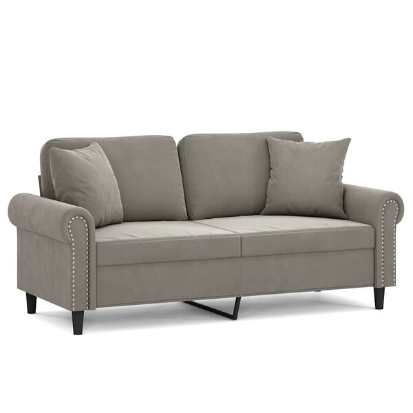 vidaXL Canap&eacute; 2 places oreillers et coussins Gris clair 140 cm Velours