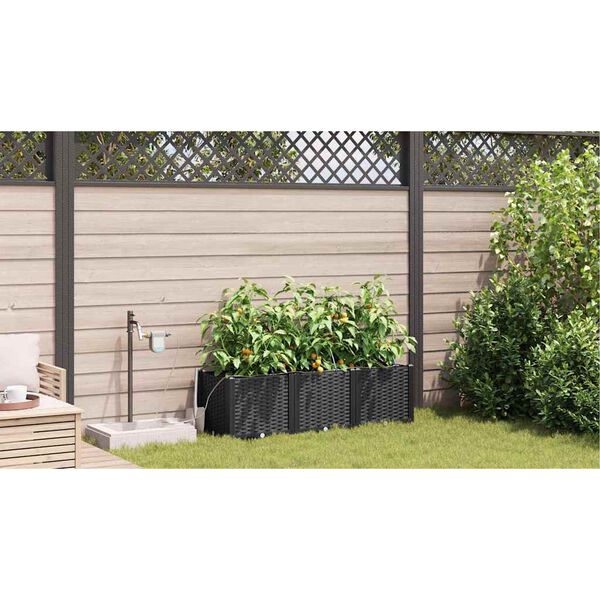 vidaXL Cache-pot de jardin 3 pcs Noir Plastique