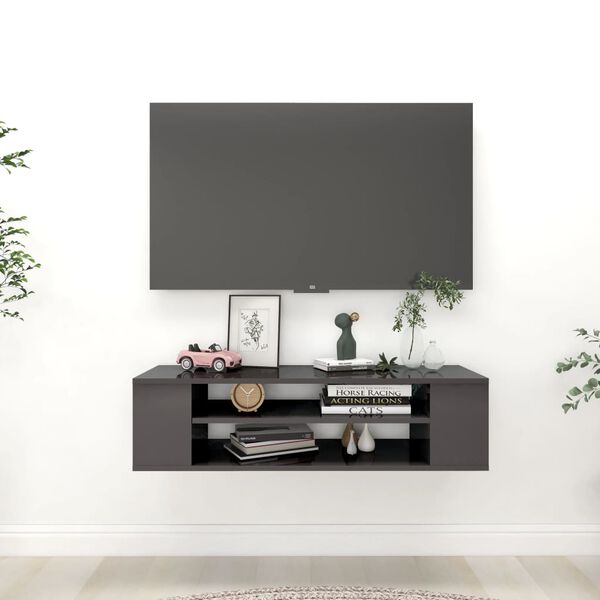 vidaXL Meuble TV suspendu Gris brillant 100x30x26,5 cm Bois ing&eacute;nierie