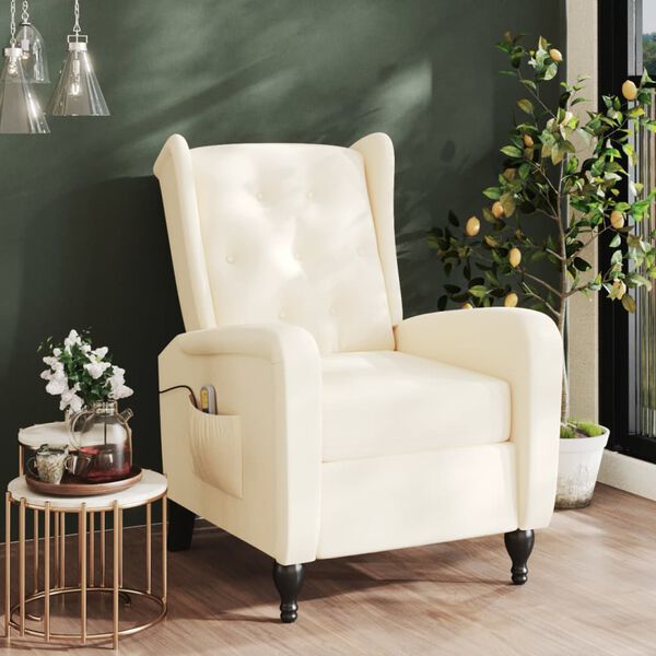 vidaXL Fauteuil de massage inclinable cr&egrave;me velours