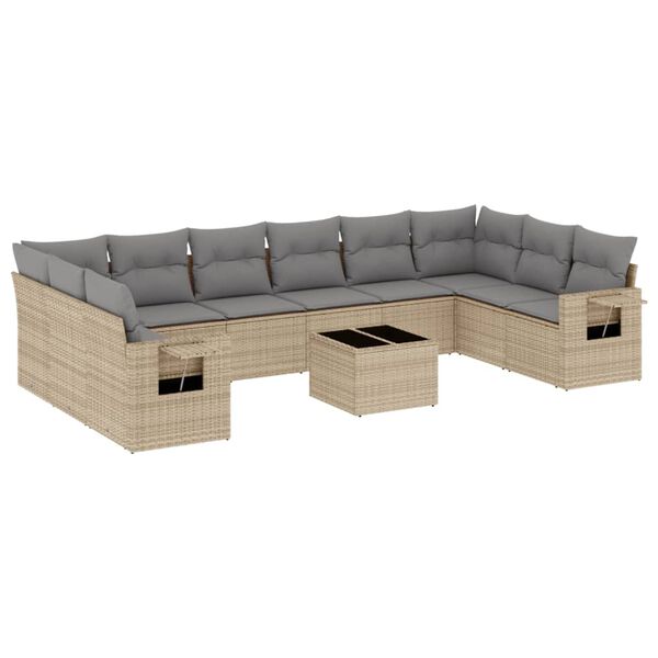 vidaXL Salon de jardin 11 pcs avec coussins beige r&eacute;sine tress&eacute;e