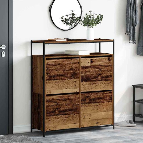 vidaXL Cabinet &agrave; chaussures avec &eacute;tag&egrave;re Bois ancien 100 x 34 x 112 cm