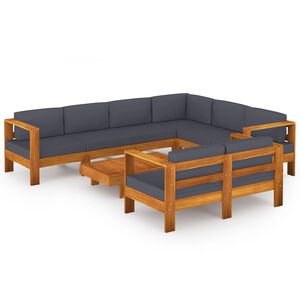 vidaXL Salon de jardin 8 pcs avec coussins gris fonc&eacute; Bois d'acacia
