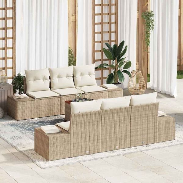 vidaXL Ensemble de canap&eacute; de jardin avec coussin 7 pcs Beige polyrotin
