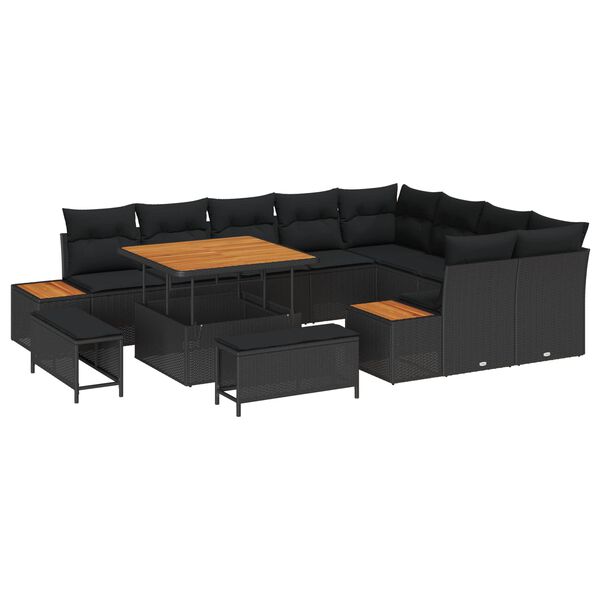 vidaXL Ensemble de canap&eacute; de jardin 12 pcs Noir Poly rotin