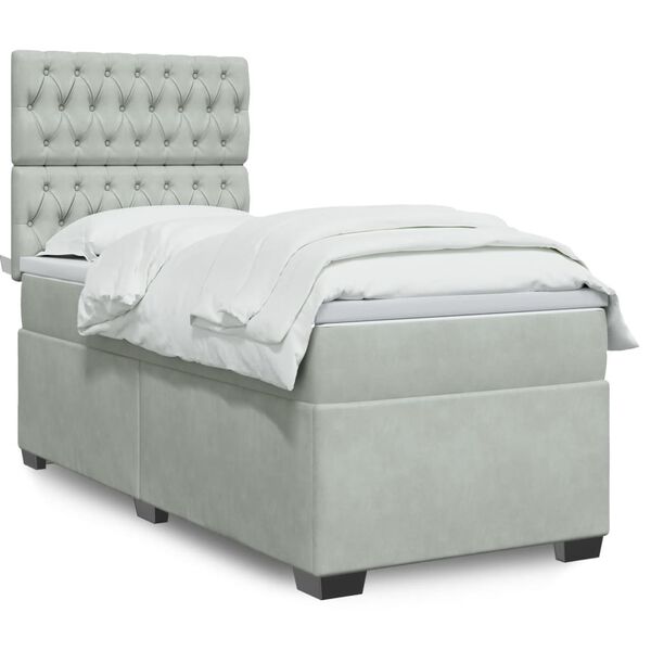 vidaXL Sommier &agrave; lattes de lit et matelas Gris clair 90x190 cm Velours
