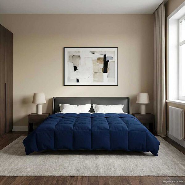 vidaXL Duvet d'&eacute;t&eacute; simple Matelass&eacute; Bleu fonc&eacute; 220 x 240 cm Microfibre