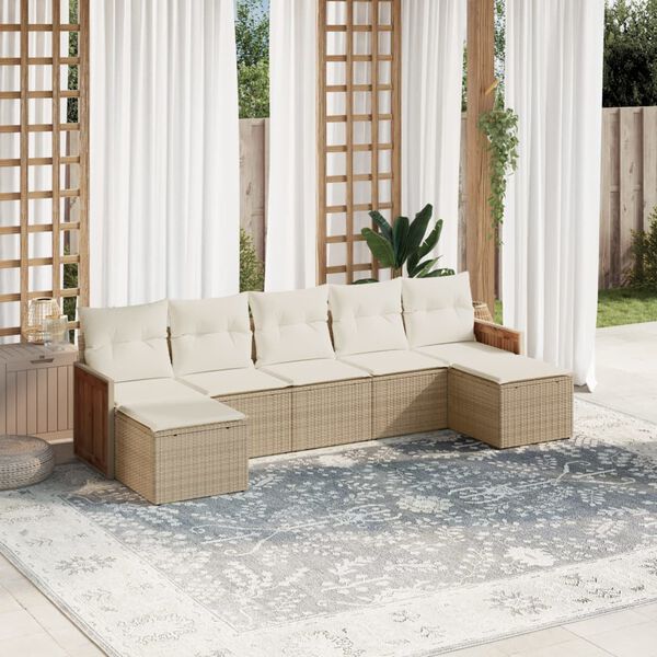 vidaXL Salon de jardin avec coussins 7 pcs beige r&eacute;sine tress&eacute;e