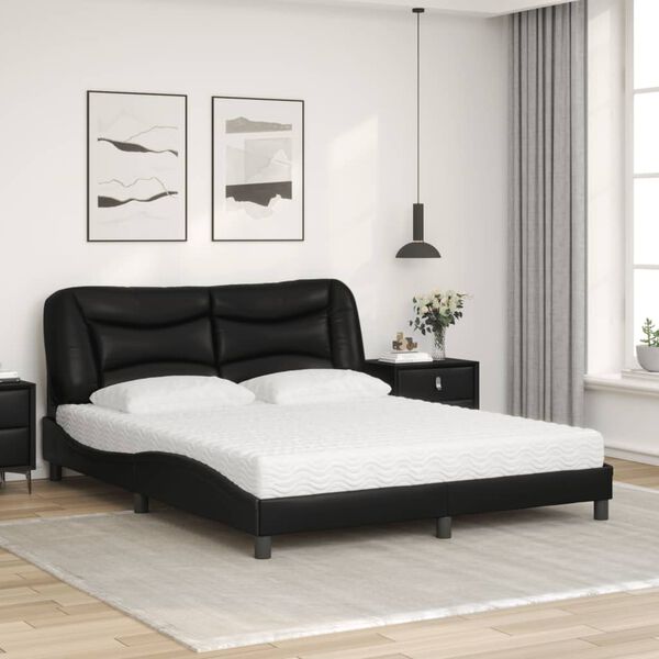 vidaXL Lit avec matelas Hvar noir 160x200 cm similicuir