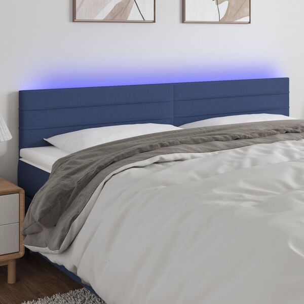vidaXL T&ecirc;te de lit &agrave; LED Bleu 160x5x78/88 cm Tissu