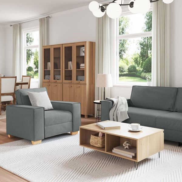 vidaXL Canap&eacute; 3 pcs Gris fonc&eacute; 220 x 80 x 84 cm Tissu en lin m&eacute;lang&eacute;