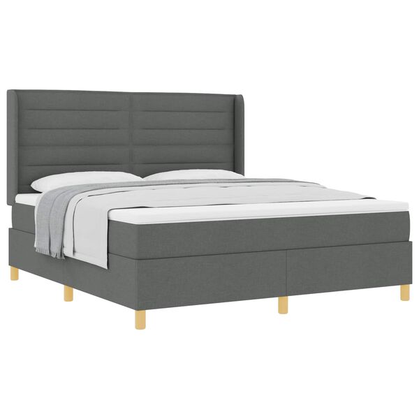 vidaXL Lit &agrave; ressorts avec matelas Gris fonc&eacute; 180 x 200 cm tissu