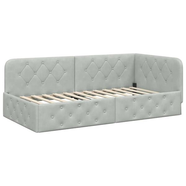 vidaXL Cadre de lit d'angle Gris clair 90 x 190 cm Velours