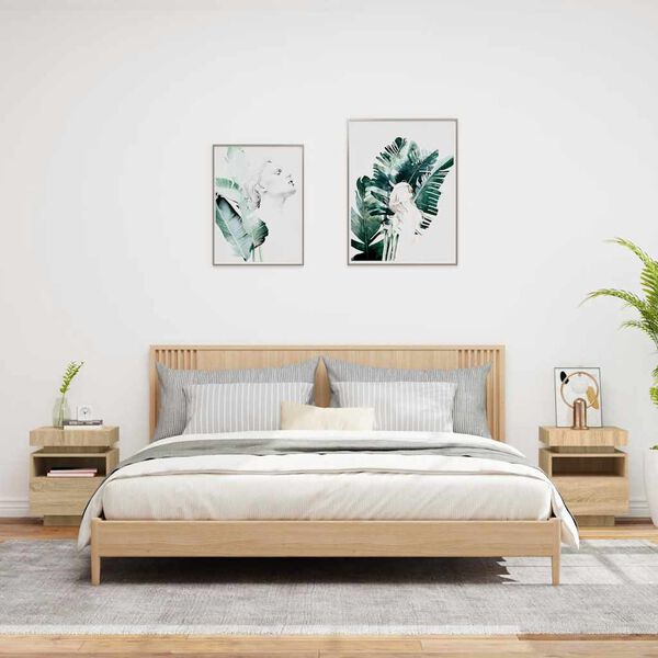 vidaXL Armoires de chevet avec lumi&egrave;res LED 2 pcs ch&ecirc;ne sonoma