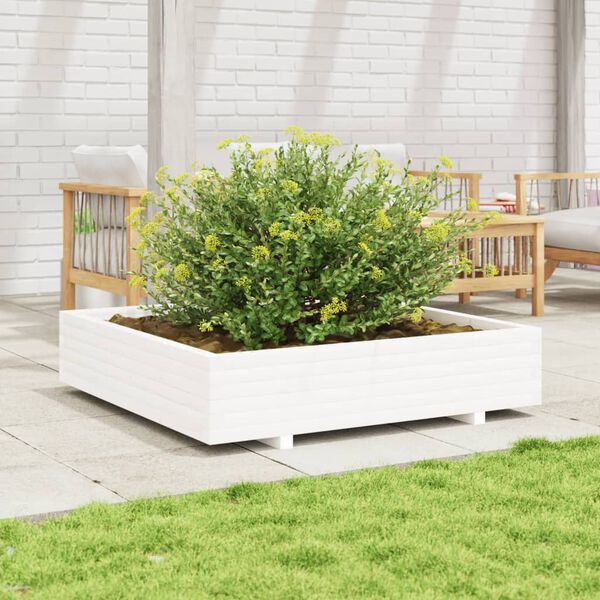 vidaXL Jardini&egrave;re blanc 110x110x26,5 cm bois de pin massif