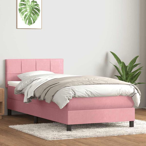 vidaXL Sommier &agrave; lattes de lit avec matelas et LED rose 100x220 cm velours