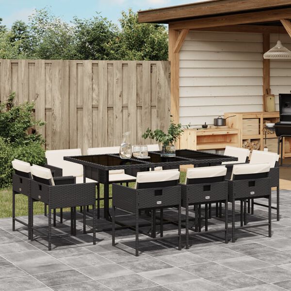 vidaXL Ensemble &agrave; manger de jardin 11 pcs coussins noir r&eacute;sine tress&eacute;e