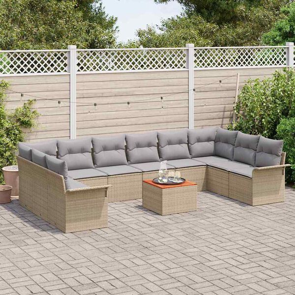 vidaXL Ensemble de canap&eacute; de jardin 11 pcs Beige polyrotin