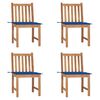 vidaXL Chaises de jardin lot de 4 avec coussins Bois de teck massif