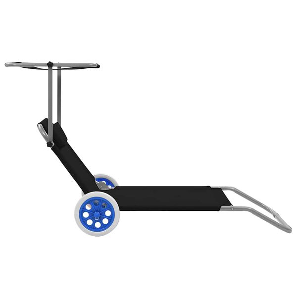 vidaXL Chaise longue pliable avec auvent et roues Acier Noir
