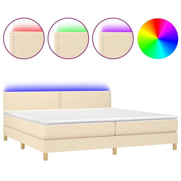 vidaXL Sommier &agrave; lattes de lit et matelas et LED Cr&egrave;me 200x200cm Tissu