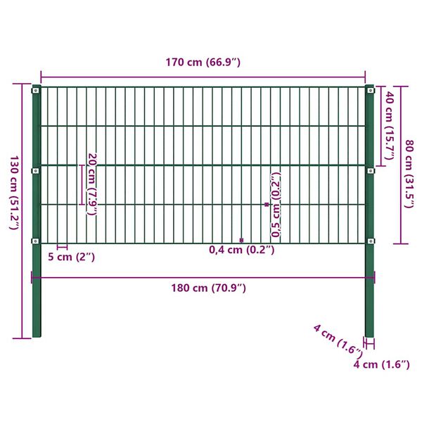 vidaXL Panneau de cl&ocirc;ture avec poteaux en fer 176,5 x 80 cm Vert