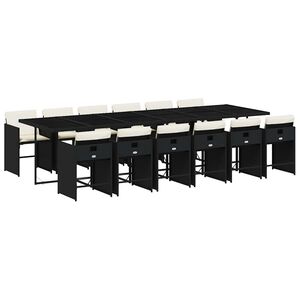 vidaXL Ensemble &agrave; manger de jardin 13 pcs coussins noir r&eacute;sine tress&eacute;e
