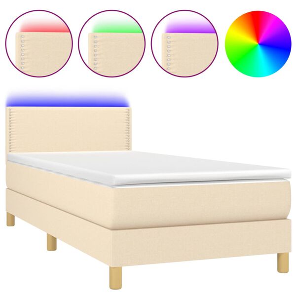 vidaXL Sommier &agrave; lattes de lit avec matelas LED Cr&egrave;me 100x200 cm Tissu